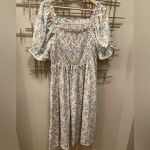 SHEIN White Midi Dress with Yellow and Blue Floral Print